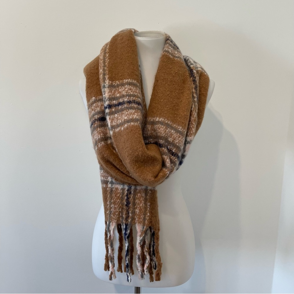 Tan & blue plaid scarf. Oversized, warm, very soft.